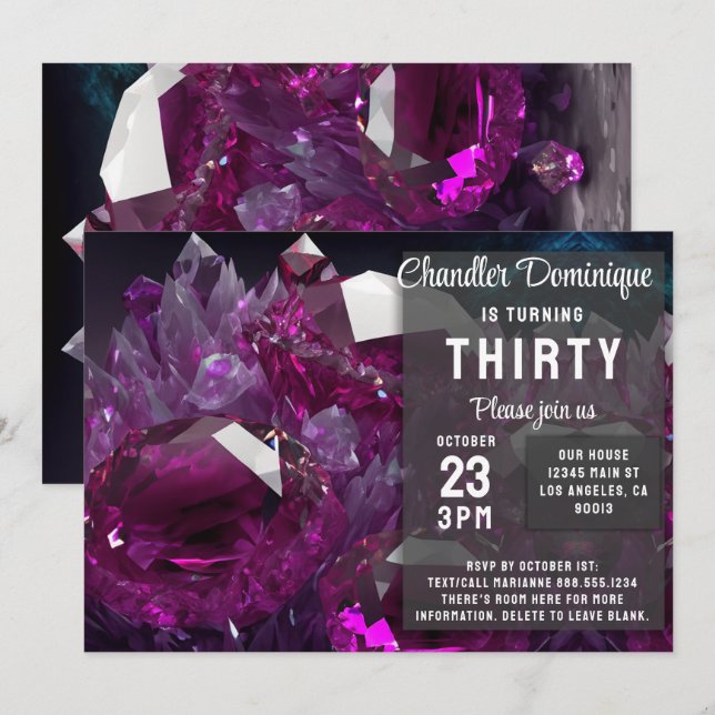 Crystal Jewel Tone Cancer Ruby Red July Birthday Invitation (Front/Back)