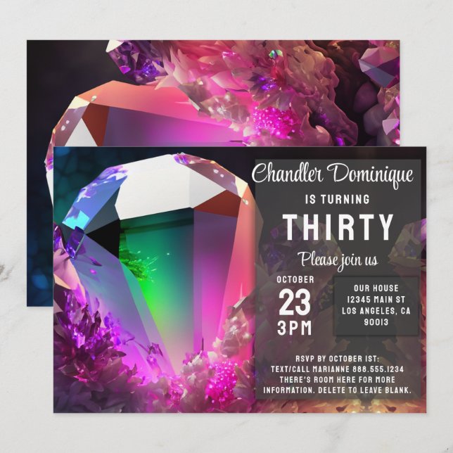 Crystal Jewel Tone Tourmaline October Birthday Invitation (Front/Back)