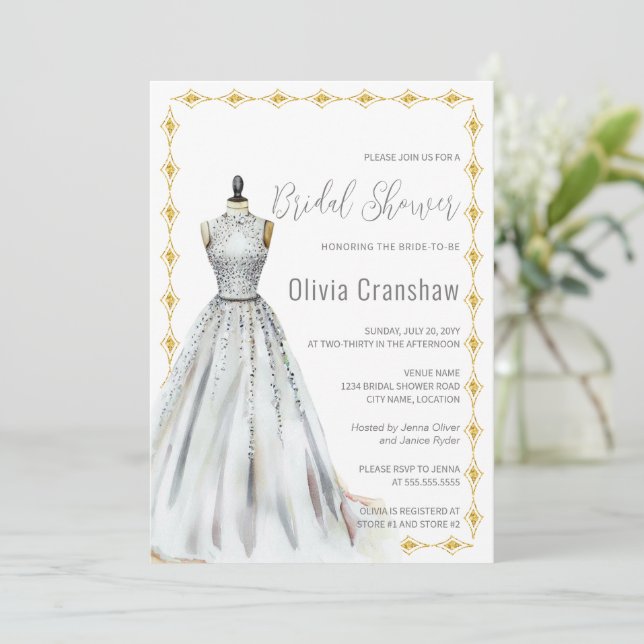 Crystal Look Wedding Gown Bridal Shower Invitation (Standing Front)