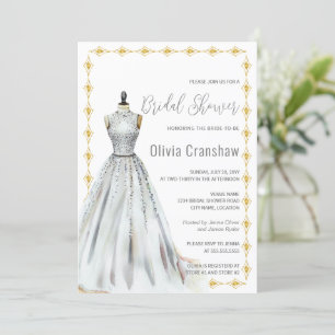 Crystal Look Wedding Gown Bridal Shower Invitation
