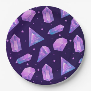 Crystal magic Purple Gem Pattern Gift Cute Summer Paper Plate