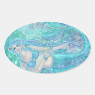 Crystal Mermaid dreams by Renee Lavoie   Oval Sticker