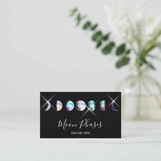 Crystal Moon Phases Celestial Holograph Mystical   Business Card (Standing Front)