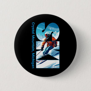 Crystal Mountain Michigan Skiing Vacation Ski Outd 6 Cm Round Badge