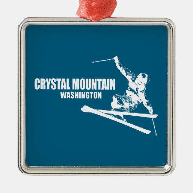 Crystal Mountain Washington Skier Metal Tree Decoration (Front)