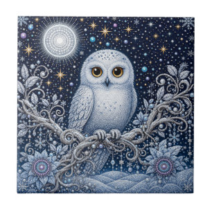 Crystal Night with Magical Snowy Owl Tile