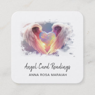 *~* Crystal Opal Heart QR Angel Wings AP78 Blue Square Business Card