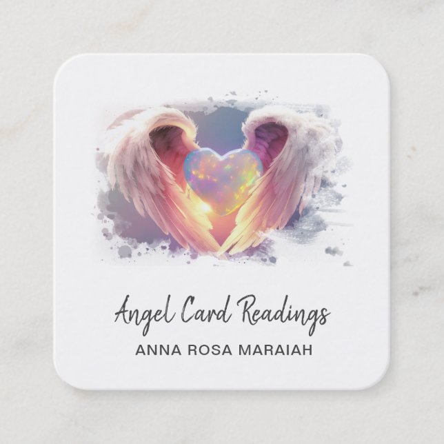 *~* Crystal Opal Heart QR Angel Wings AP78 Blue Square Business Card (Front)