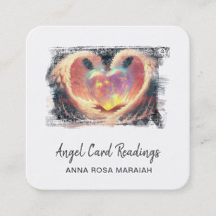 *~* Crystal Opal Heart QR Angel Wings AP78 Glow Square Business Card