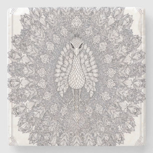 Crystal Peacock Geometric Bird Line Art Stone Coaster