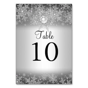 Crystal Pearl Snowflake Silver Table Number Card