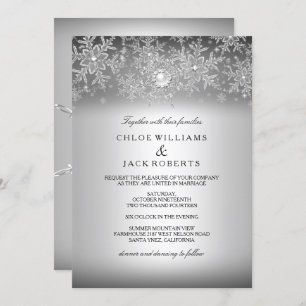 Crystal Pearl Snowflake Silver Winter Wedding Invitation