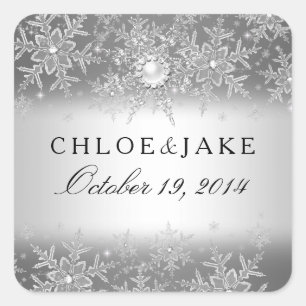 Crystal Pearl Snowflake Silver Winter Wedding Square Sticker