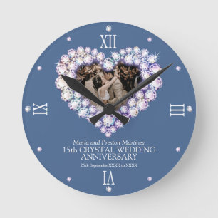 Crystal photo heart 15th wedding anniversary  round clock