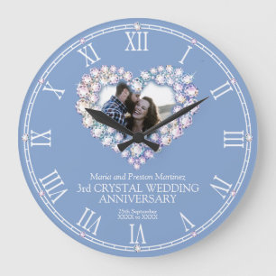 Crystal photo heart 3rd wedding anniversary large clock