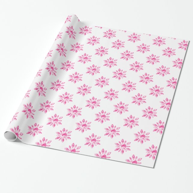 Crystal Pink Flowers Wrapping Paper (Unrolled)