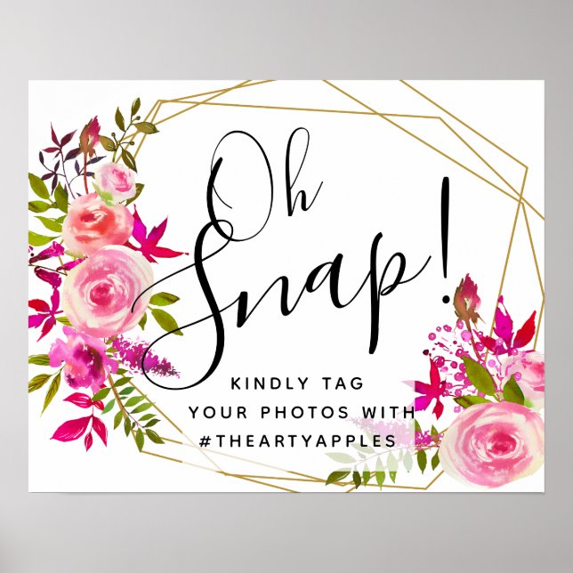 crystal Pink Peach  oh snap wedding sign hashtag (Front)