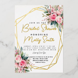 Crystal Pink Peach Roses Watercolor  Bridal shower