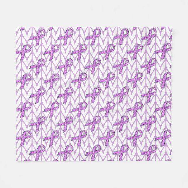 Crystal Pink Ribbon Awareness Knitting Fleece Blanket (Front (Horizontal))