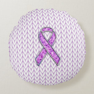 Crystal Pink Ribbon Awareness Knitting Round Cushion