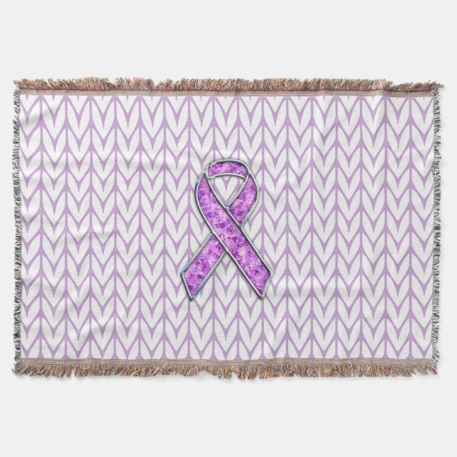 Crystal Pink Ribbon Awareness Knitting Throw Blanket (Front)