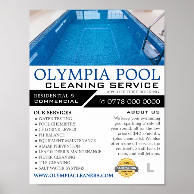 Crystal Pool, Swimming Pool Cleaning Advertising Poster (Front)