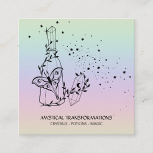 *~* Crystal Potions Luna Moth Stars Pastel Rainbow Square Business Card