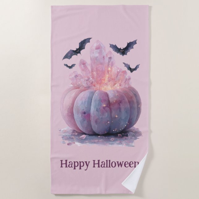 Crystal Pumpkin Happy Halloween Aesthetic Beach Towel (Front)