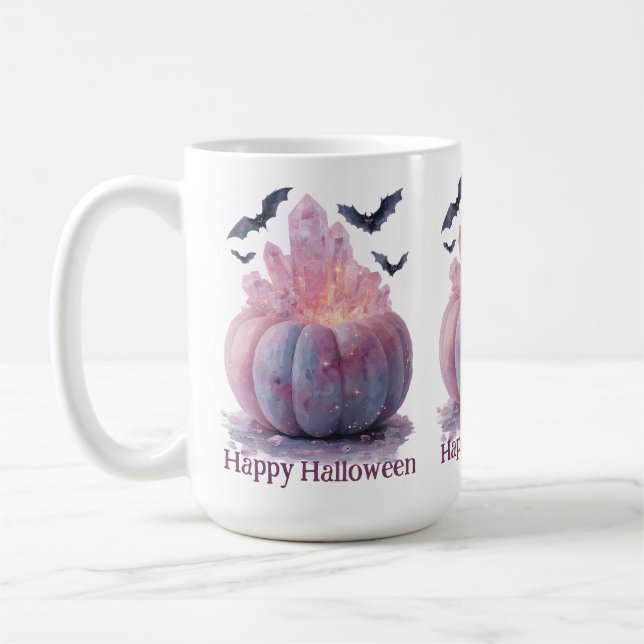 Crystal Pumpkin Happy Halloween Aesthetic Coffee Mug (Left)