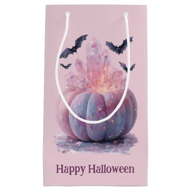 Crystal Pumpkin Happy Halloween Aesthetic Small Gift Bag (Front)