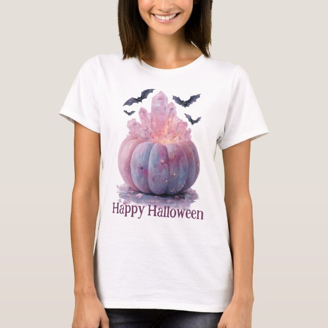 Crystal Pumpkin Happy Halloween Aesthetic T-Shirt (Front)