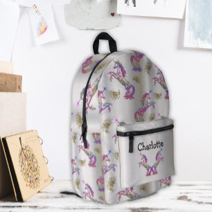 Crystal Rainbow Unicorns on Silver  Printed Backpack