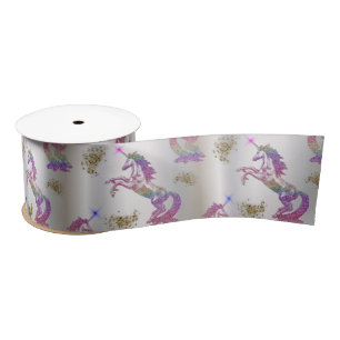 Crystal Rainbow Unicorns Satin Ribbon
