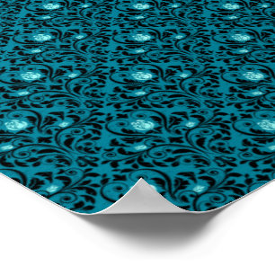Crystal Rose Flower Black Vintage Style Turquoise Poster