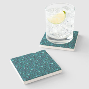Crystal Rose Flower Black Vintage Style Turquoise Stone Coaster