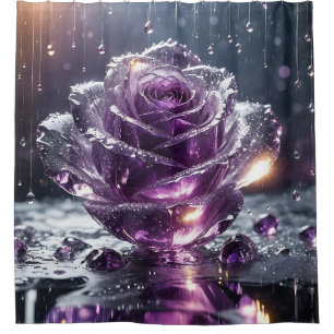 “Crystal Rose with Raindrops - Elegant Floral Art” Shower Curtain