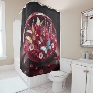 Crystal Ruby Garden Jewel Butterflies Shower Curtain