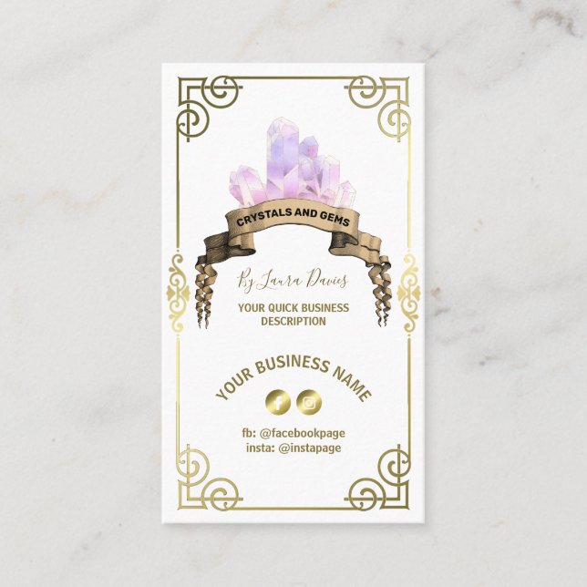 Crystal Shop White And Gold Business Card (Front)