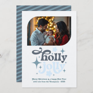 Crystal Snowfall Modern Blue Christmas Photo Holiday Card