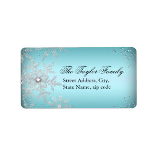 Crystal Snowflake Blue Christmas Address Labels