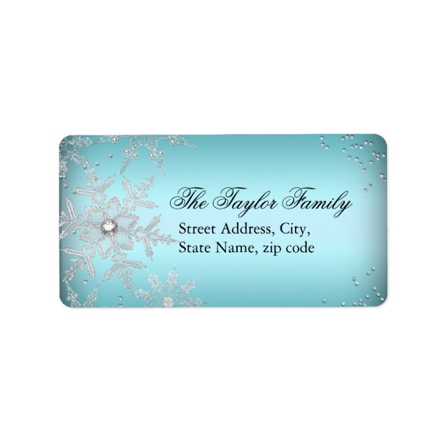 Crystal Snowflake Blue Christmas Address Labels (Front)