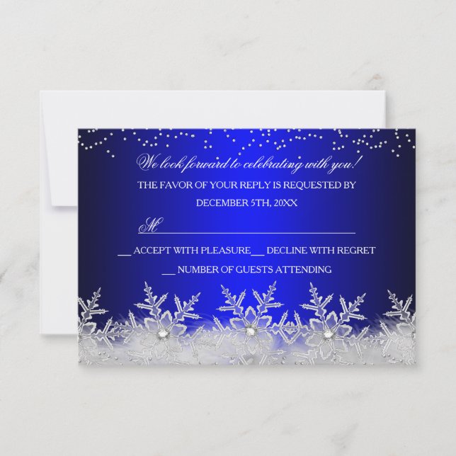 Crystal Snowflake Blue Christmas Party RSVP (Front)