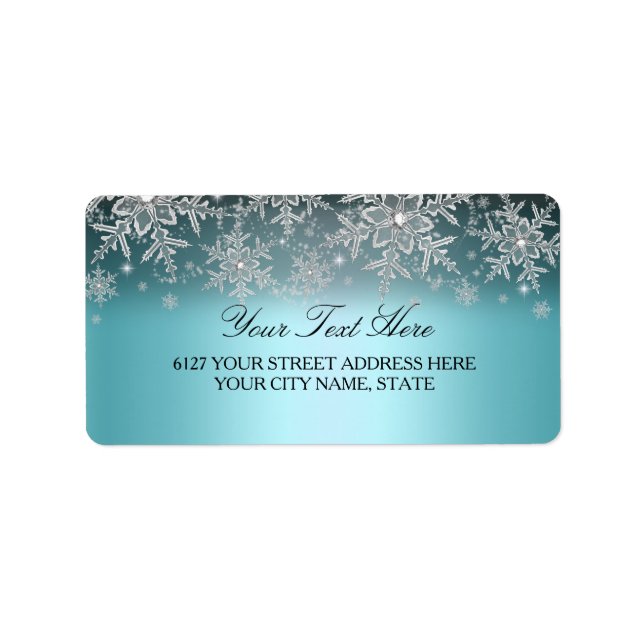 Crystal Snowflake Blue Winter Address Label (Front)