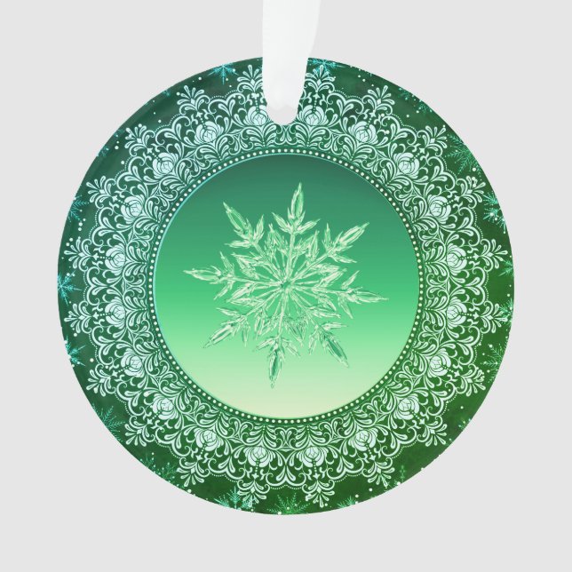 Crystal Snowflake Emerald Green Christmas Ornament (Front)