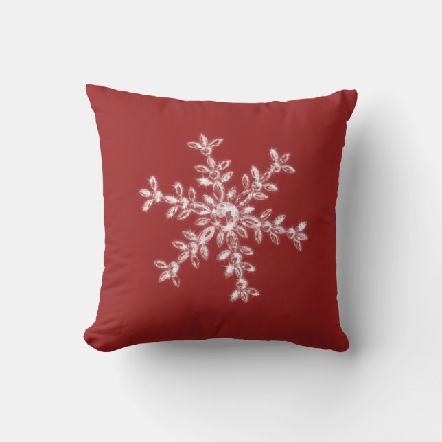 Crystal Snowflake Holiday Cushion in red (Front)