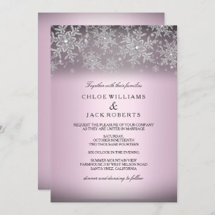 Crystal Snowflake Pink Winter Wedding Invitation