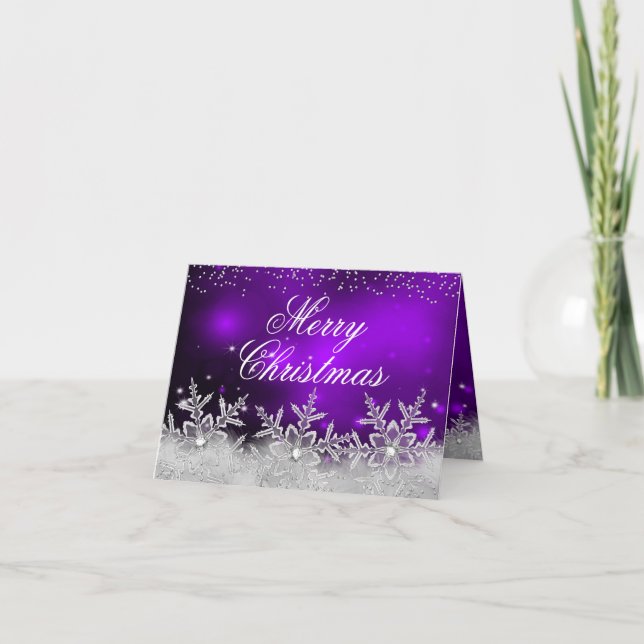 Crystal Snowflake Purple Christmas Card (Front)