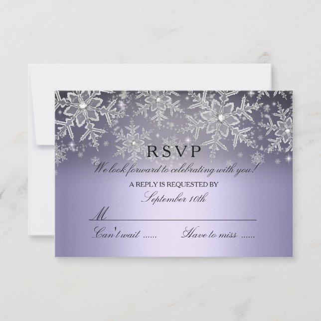 Crystal Snowflake Purple Winter RSVP Card (Front)