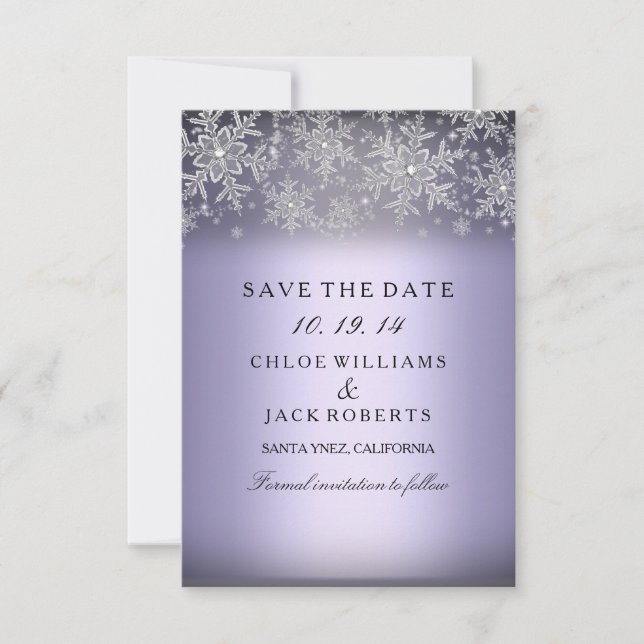 Crystal Snowflake Purple Winter Save The Date (Front)