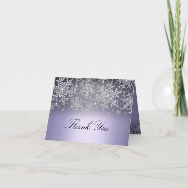 Crystal Snowflake Purple Winter Thank You Card (Front)